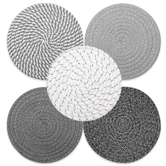 Trivet Mats Set for Hot Dishes, 5 Heat Resistant Pot Holders Kitchen Counter, Table, Home Essentials, Anti Stain Hot Pads Plate Mats for Hot pots and Pans, 7 Inches