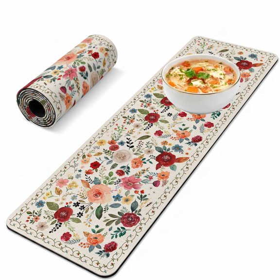 Trivet Table Runner for Hot Dishes Beige Floral Heat Resistant Hot Plates Mat Non Slip Pot Holders Runner Mat Farmhouse Vintage Flower Table Countertop Protector for Kitchen Dining Room 12x40 Inch