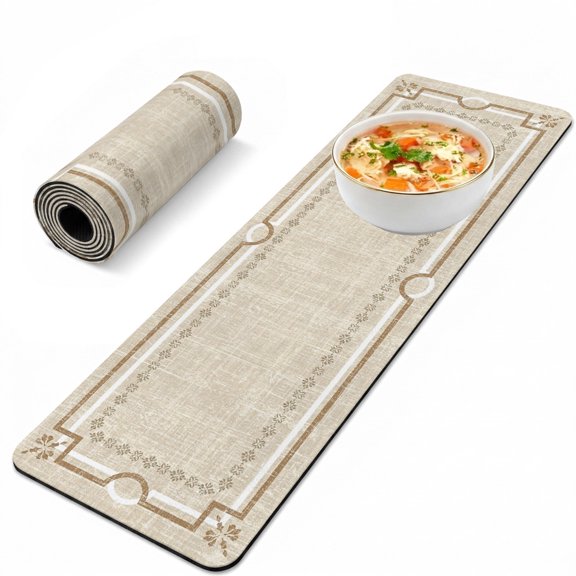 Trivet Table Runner for Hot Dishes Beige Linen Border Heat Resistant Hot Plates Mat Non Slip Pot Holders Runner Mat Floral Lines Frame Table Countertop Protector for Kitchen Dining Room 12x40 Inch