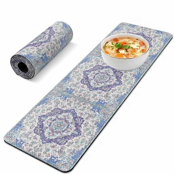 Trivet Table Runner for Hot Dishes Blue Medieval Flowers Heat Resistant Hot Plates Mat Non Slip Pot Holders Runner Mat Retro Bohemian Pattern Table Countertop Protector for Kitchen Dining Room 12x40