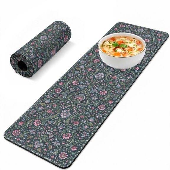 Trivet Table Runner for Hot Dishes Blue Palmette Flower Buds Heat Resistant Hot Plates Mat Non Slip Pot Holders Runner Mat Bohemian Floral Vines Table Countertop Protector for Kitchen 12x40