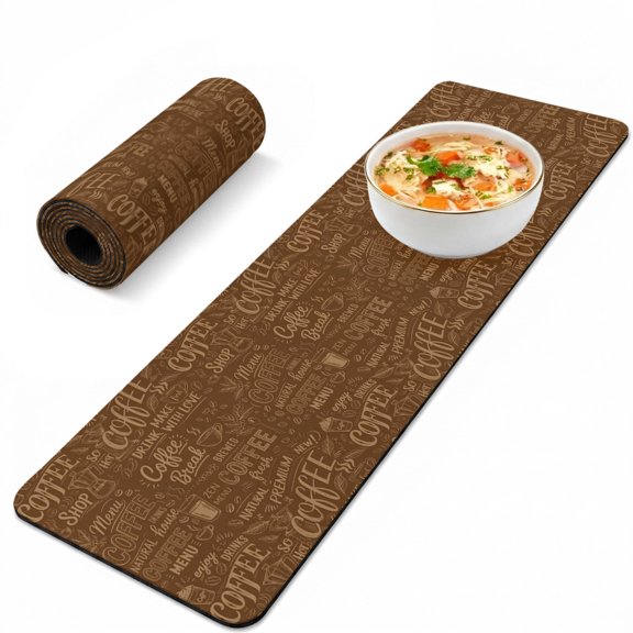 Trivet Table Runner for Hot Dishes Coffee Beans Heat Resistant Hot Plates Mat Non Slip Pot Holders Runner Mat Brown Coffee Cup Table Countertop Protector for Kitchen Dining Room 12x40 Inch