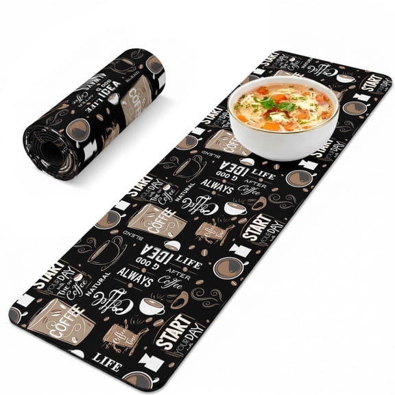 Trivet Table Runner for Hot Dishes Coffee Cup Heat Resistant Hot Plates Mat Non Slip Pot Holders Runner Mat Black Coffee Beans Day Table Countertop Protector for Kitchen Dining Room 12x40 Inch