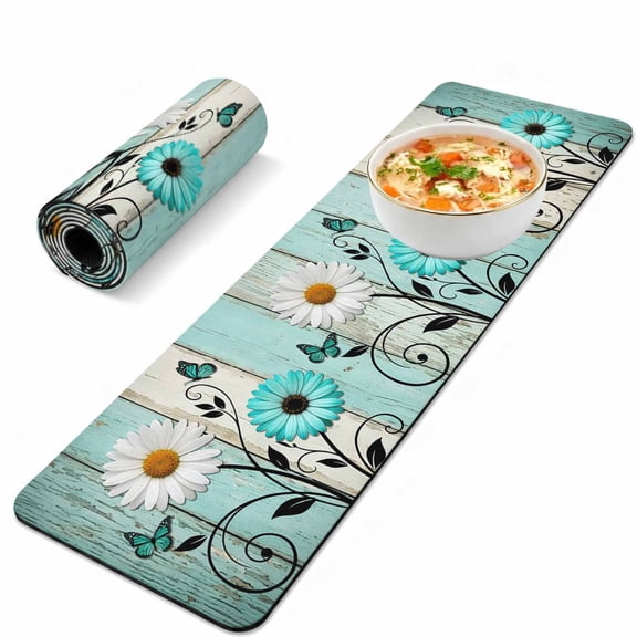 Trivet Table Runner for Hot Dishes Daisy Flower Butterfly Heat Resistant Hot Plates Mat Non Slip Pot Holders Runner Mat Rustic Wood Grain Table Countertop Protector for Kitchen Dining Room 12x48