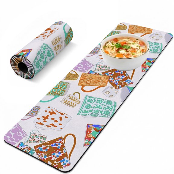 Trivet Table Runner for Hot Dishes Floral Ceramic Mugs Heat Resistant Hot Plates Mat Non Slip Pot Holders Runner Mat Colorful Tea Cup Table Countertop Protector for Kitchen Dining Room 12x40 Inch