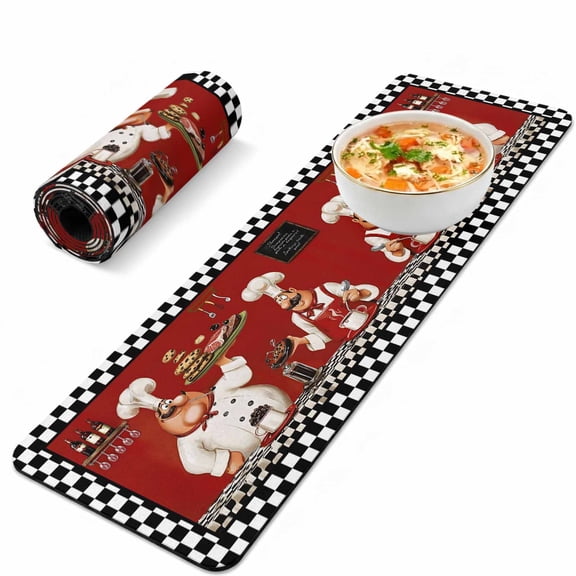 Trivet Table Runner for Hot Dishes Funny Cooking Chef Heat Resistant Hot Plates Mat Non Slip Pot Holders Runner Mat Food Wine Black Plaid Table Countertop Protector for Kitchen Dining Room 12x40