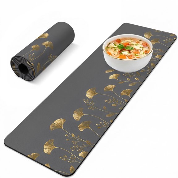 Trivet Table Runner for Hot Dishes Golden Ginkgo Heat Resistant Hot Plates Mat Non Slip Pot Holders Runner Mat Luxury Leaves Branches Gray Table Countertop Protector for Kitchen Dining Room 12x40