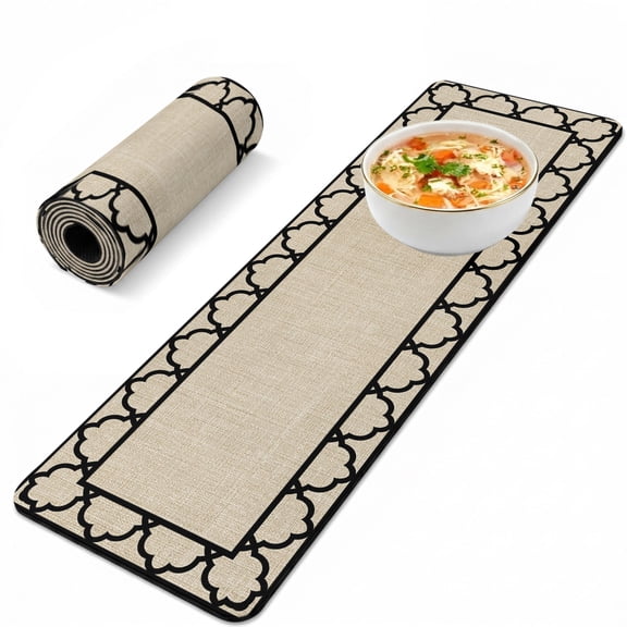 Trivet Table Runner for Hot Dishes Khaki Floral Frame Heat Resistant Hot Plates Mat Non Slip Pot Holders Runner Mat Bohemian Border Lines Table Countertop Protector for Kitchen Dining Room 12x48