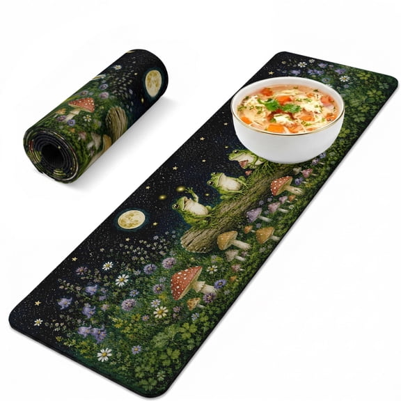 Trivet Table Runner for Hot Dishes Moon Star Frog Heat Resistant Hot Plates Mat Non Slip Pot Holders Runner Mat Wildflower Fern Forest Table Countertop Protector for Kitchen Dining Room 12x40 Inch