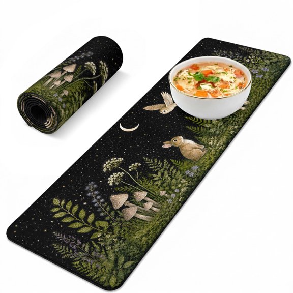 Trivet Table Runner for Hot Dishes Owl Bunny Heat Resistant Hot Plates Mat Non Slip Pot Holders Runner Mat Moon Star Mushroom Fern Forest Table Countertop Protector for Kitchen Dining Room 12x40