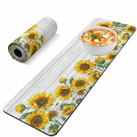 Trivet Table Runner for Hot Dishes Sunflower Heat Resistant Hot Plates Mat Non Slip Pot Holders Runner Mat Floral Wood Grain Table Countertop Protector for Kitchen Dining Room 12x40 Inch