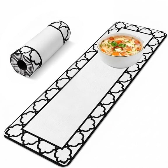 Trivet Table Runner for Hot Dishes White Floral Frame Heat Resistant Hot Plates Mat Non Slip Pot Holders Runner Mat Bohemian Border Lines Table Countertop Protector for Kitchen Dining Room 12x40