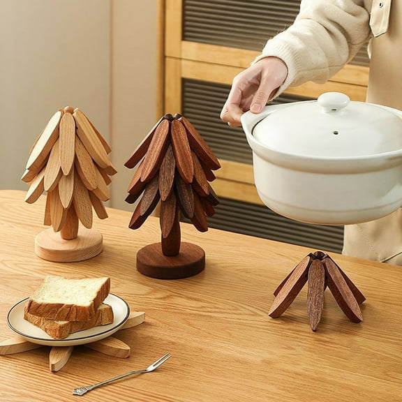 Trivet Tree,Wood Trivet Tree,Natural Tree Trivet,Christmas Tree Trivet,Solid Wood-Colored Heat-Insulating Pads,Placemats and Heat-Resistant Pads
