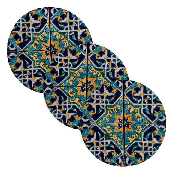 Trivets for Hot Dishes 15 Inches Hot Pads 3 Pcs Heat Resistant Mats for Countertop Polyester Cord Braiding Durable and AbsorbentApplicable to Kitchen Decor Ancient Persian Tiles