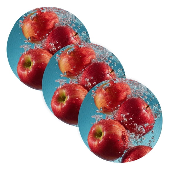 Trivets for Hot Dishes 15 Inches Hot Pads 3 Pcs Heat Resistant Mats for Countertop Polyester Cord Braiding Durable and Absorbent，Applicable to Kitchen Decor Apple