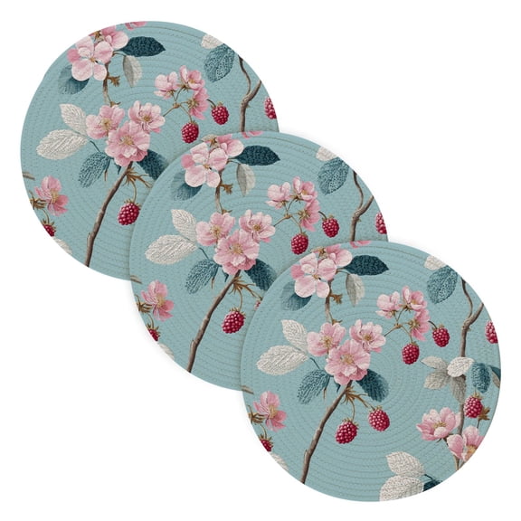 Trivets for Hot Dishes 15 Inches Hot Pads 3 Pcs Heat Resistant Mats for Countertop Polyester Cord Braiding Durable and Absorbent，Applicable to Kitchen Decor Berry
