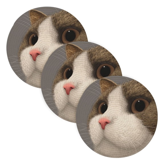 Trivets for Hot Dishes 15 Inches Hot Pads 3 Pcs Heat Resistant Mats for Countertop Polyester Cord Braiding Durable and Absorbent，Applicable to Kitchen Decor Big-headed Cat