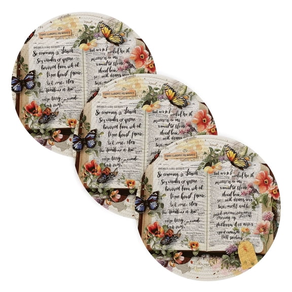 Trivets for Hot Dishes 15 Inches Hot Pads 3 Pcs Heat Resistant Mats for Countertop Polyester Cord Braiding Durable and Absorbent，Applicable to Kitchen Decor Books and Butterflies