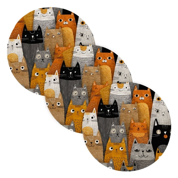 Trivets for Hot Dishes 15 Inches Hot Pads 3 Pcs Heat Resistant Mats for Countertop Polyester Cord Braiding Durable and Absorbent，Applicable to Kitchen Decor Cartoon Cat