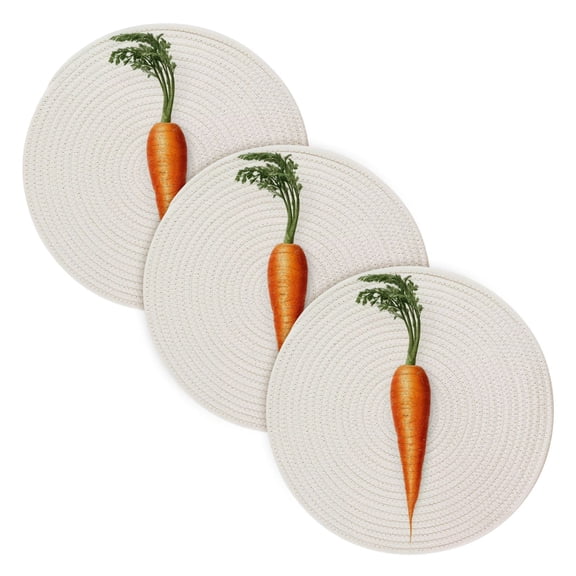 Trivets for Hot Dishes 15 Inches Hot Pads 3 Pcs Heat Resistant Mats for Countertop Polyester Cord Braiding Durable and AbsorbentApplicable to Kitchen Decor Close Up Of Carrots