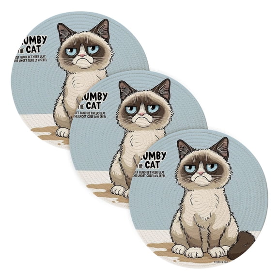 Trivets for Hot Dishes 15 Inches Hot Pads 3 Pcs Heat Resistant Mats for Countertop Polyester Cord Braiding Durable and Absorbent，Applicable to Kitchen Decor German Cat