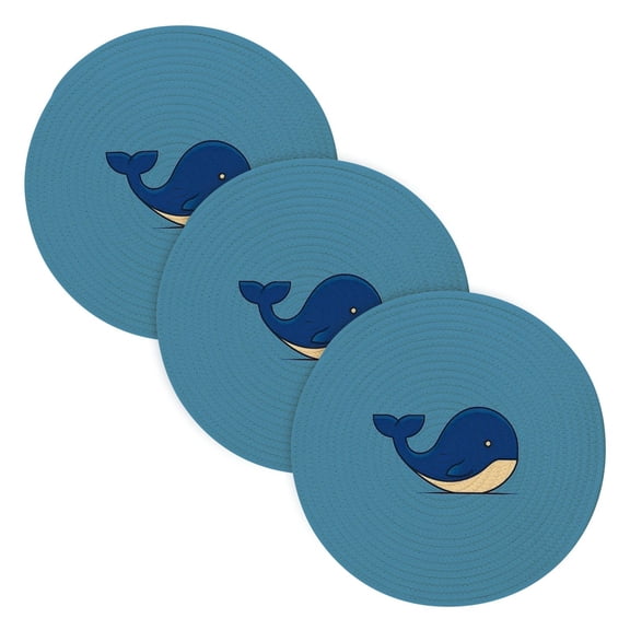 Trivets for Hot Dishes 15 Inches Hot Pads 3 Pcs Heat Resistant Mats for Countertop Polyester Cord Braiding Durable and Absorbent，Applicable to Kitchen Decor A Lovely Blue Whale