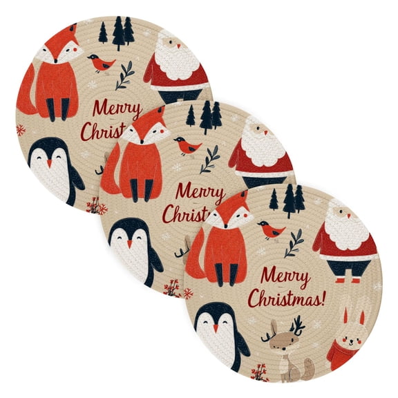 Trivets for Hot Dishes 15 Inches Hot Pads 3 Pcs Heat Resistant Mats for Countertop Polyester Cord Braiding Durable and Absorbent，Applicable to Kitchen Decor A Penguin and A Rabbit