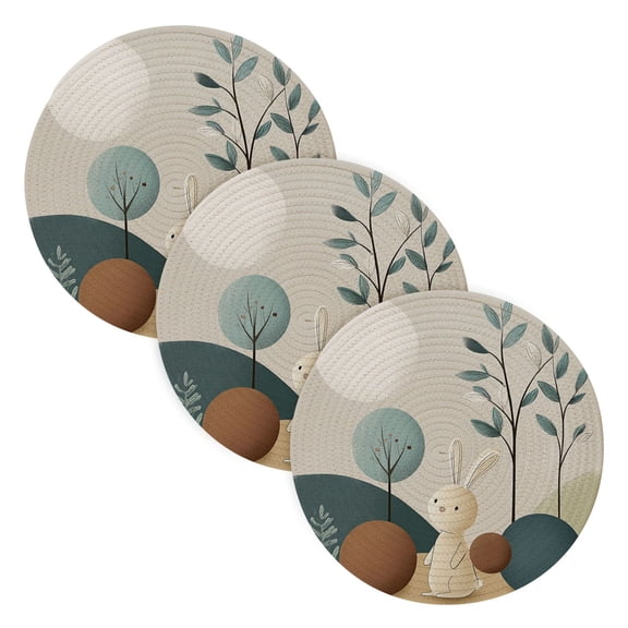 Trivets for Hot Dishes 15 Inches Hot Pads 3 Pcs Heat Resistant Mats for Countertop Polyester Cord Braiding Durable and Absorbent，Applicable to Kitchen Decor Rabbit