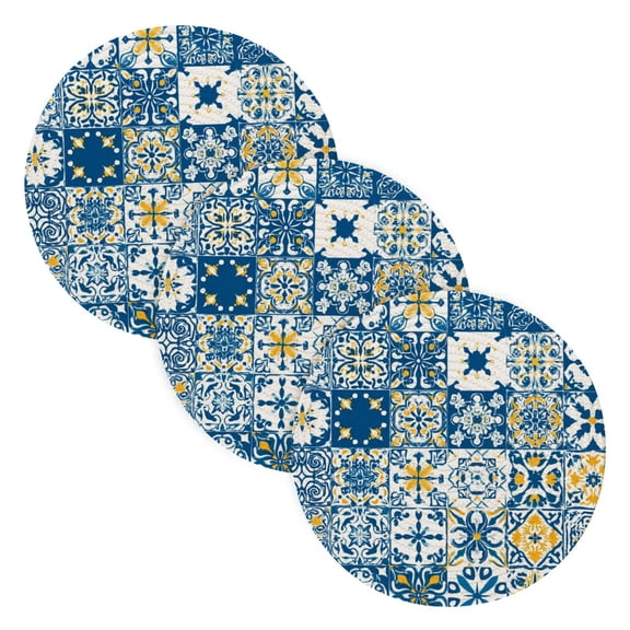 Trivets for Hot Dishes 15 Inches Hot Pads 3 Pcs Heat Resistant Mats for Countertop Polyester Cord Braiding Durable and AbsorbentApplicable to Kitchen Decor Spanish Tile Elements