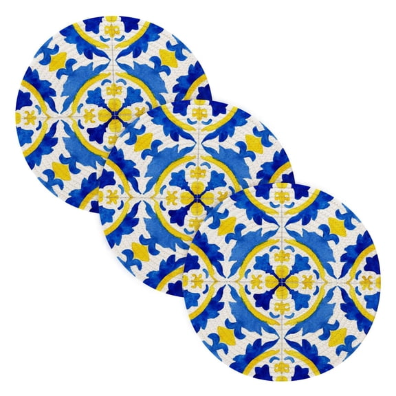 Trivets for Hot Dishes 15 Inches Hot Pads 3 Pcs Heat Resistant Mats for Countertop Polyester Cord Braiding Durable and AbsorbentApplicable to Kitchen Decor Spanish Tiles