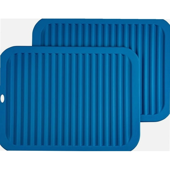Trivets for Hot Dishes Pots & Pans, Silicone Hot Pads for Kitchen, 12x9 Silicone Mats for Counter, Waterproof Trivet Mat, Counter Top Pot Holders, Table Heat Resistant Mat Set 2 Blue