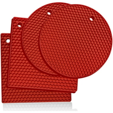 Trivets for Hot Dishes, Silicone Trivets for Hot Pots & Pans, Hot Pads for Kitchen, Pot Holders for Kitchen Heat Resistant Mats For Countertop, Silicone Trivet Mat Hot Plates, Black 4Pcs