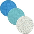 thumbnail image 1 of Trivets for Hot Pots and Pans 7 inches 3 Pcs, Cotton Thread Weave Trivet for Hot Dishes, Hot Pads for Kitchen Table, Large Coasters Cotton Mat to Protect Counter, Cooking Potholder Set (Blue, 3), 1 of 8