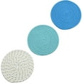 thumbnail image 1 of Trivets Pot Holders Set for Hot Dishes Set of 3, Hot Pads for Kitchen, 100% Cotton Trivets for Hot Pots and Pans, Spoon Rest for Cooking & Baking, Stylish Coaster & Hot Mats, Mix Blue 7 Inch Diameter, 1 of 8