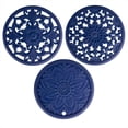 thumbnail image 1 of Trivets - Silicon Mats for Hot Pots and Pans, Multi-Use Carved Hot Pads, Flexible Modern Kitchen Table Mat,  Round Teapot Coaster Set of 3 Blue, 1 of 6