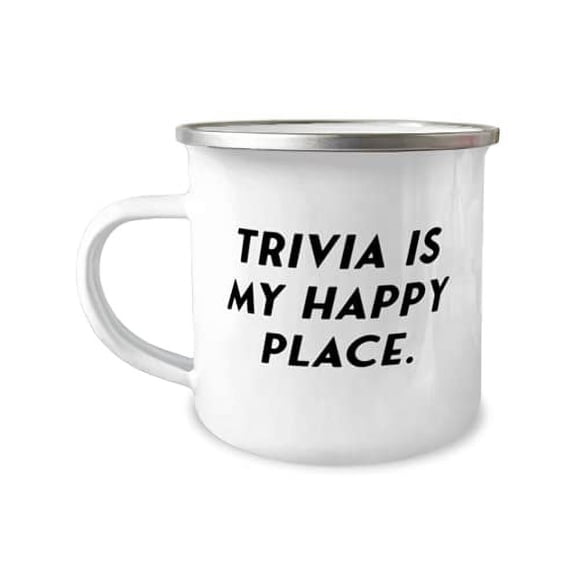 Trivia is My Happy Place. 12oz Camper Mug, Trivia Present From, Cheap For Men Women