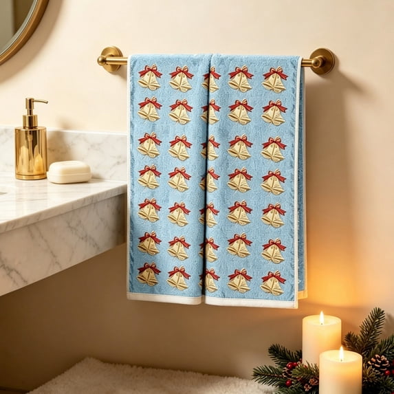 Trivibe 2‑Pack Winter Bells Embossed Hand Towels Absorbent Soft Cotton Blend Towels for Bathroom Kitchen Christmas Thanksgiving Harvest Seasonal Home Decor