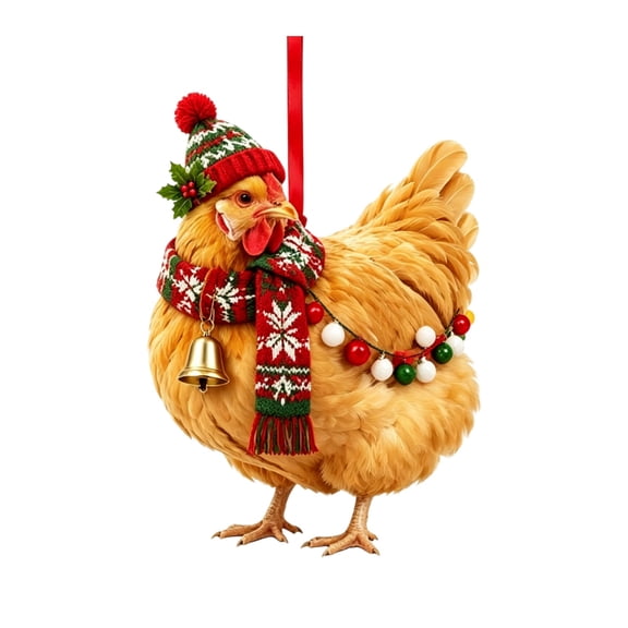 Trivibe 2D Flat Acrylic Christmas Rooster Ornament with Santa Hat, Farmhouse Holiday Hanging Decoration for Xmas Tree and Home, Reusable Winter Pendant for Living Room Entryway, Assorted Styles