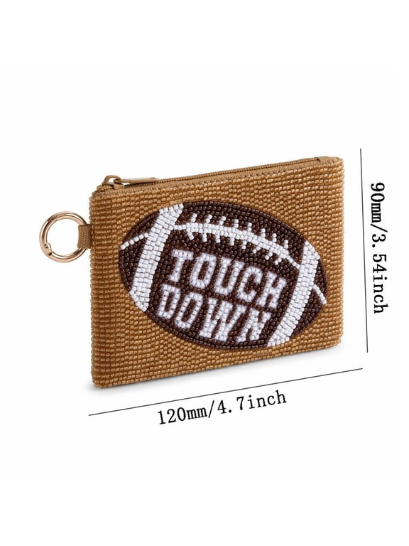 Beaded Coin Purse with Key Ring Zipper Small Beaded Pouch Game Day Pattern Mini Handbag for Women Game Day Party Daily Carry Decor