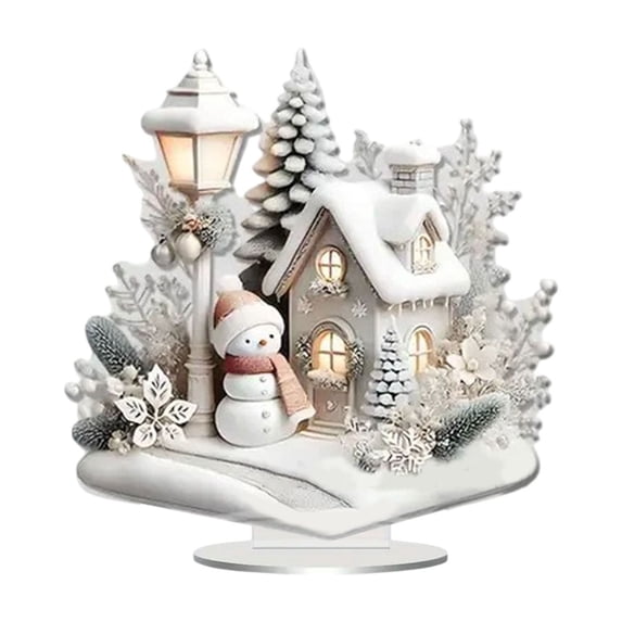 Trivibe Christmas House Figurine, Festive Tabletop Village Decoration for Holiday Home, Resin Winter Ornament for Living Room Shelf, Decorative Xmas Centerpiece for Home