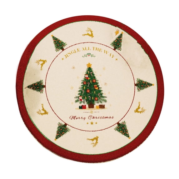Trivibe Christmas Round Area Rug with Festive Tree and Reindeer Design, Soft Holiday Floor Mat for Living Room Bedroom Home Decor, Non Slip Washable Winter Circle Carpet for Indoor Xmas Decoration
