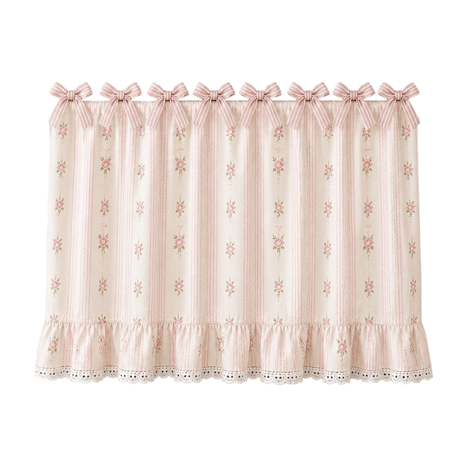 Country Ruffle Trim Trivibe Kitchen Curtain with Bow Tie and Lace Ruffle Trim, Rod Pocket ...
