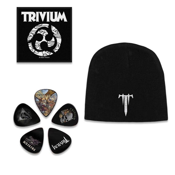 Trivium Officially Licensed Gift Set - 1 Embroidered Beanie, 1 Standard Woven Patch, 1 Set of Five Guitar Picks