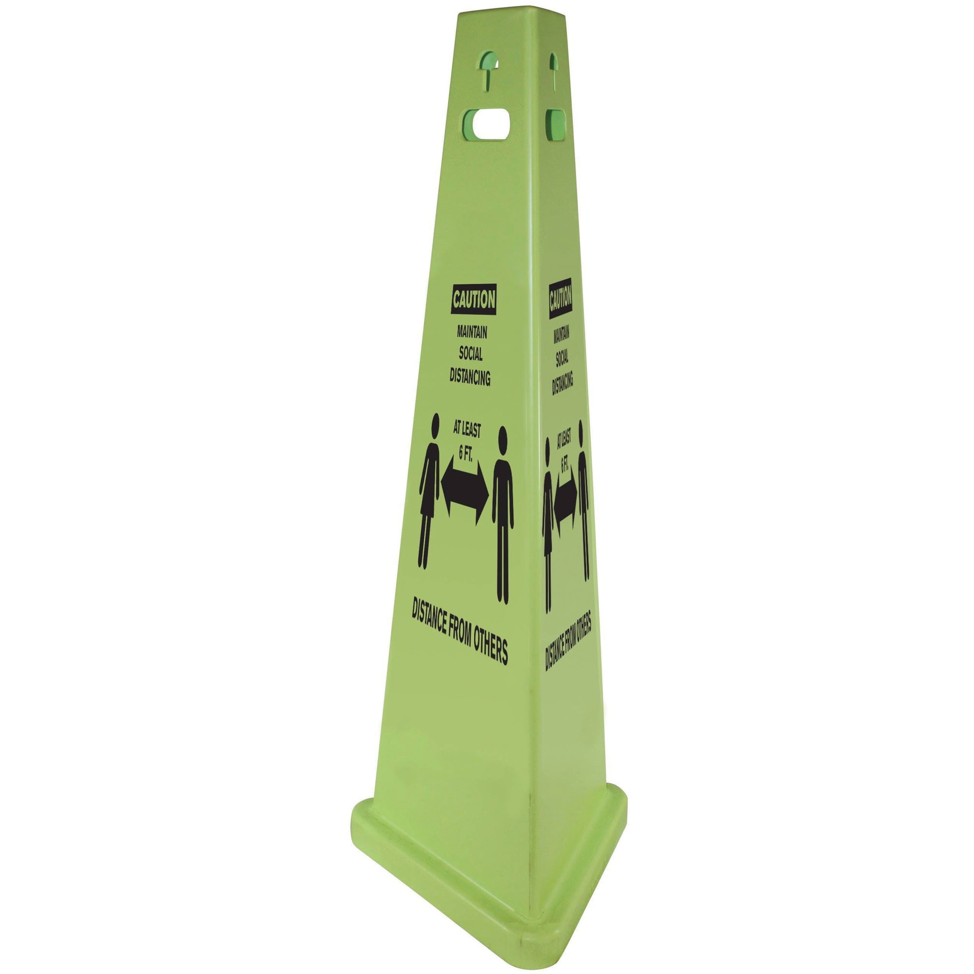 Trivu Social Distancing 3 Sided Safety Cone - 1 Each - Caution Maintain Social Distancing Print/message - 40" Height - Cone Shape - Three-sided, Uv Protected - Plastic - Fluorescent Yellow