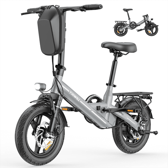 TRIWILL 14'' Foldable Electric Bike for Adults, 750W Peak Motor Ebike, 20MPH Electric Mini Bike, 36V 280Wh Battery Commuter Ebike, UL2849