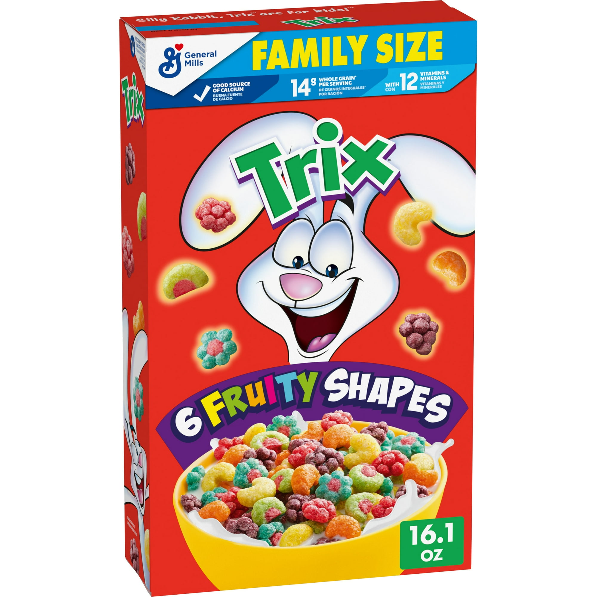Cereal Trix para Desayuno, Bolitas de Maíz con Sabor a Fruta, Tamaño Familiar, 16.1 oz (paquete de 4)