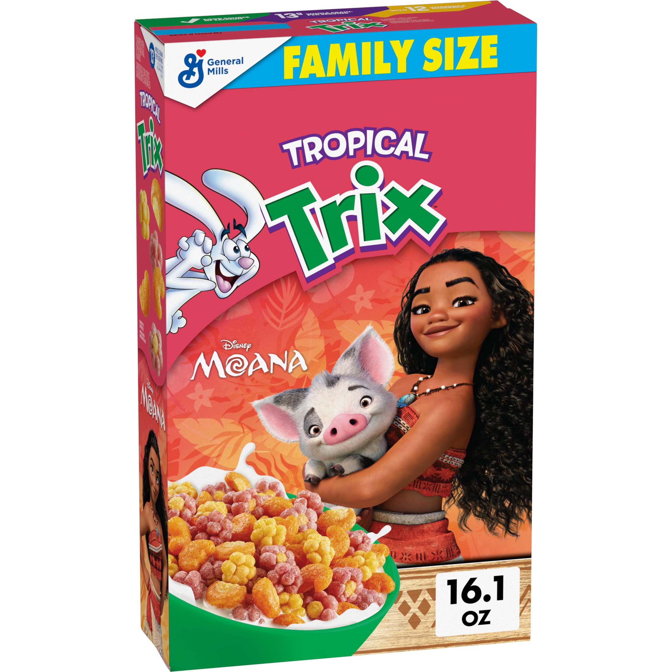 Tropical Trix Breakfast Cereal, Disney Moana, Made with Whole Grain, Family Size, 16.1 oz