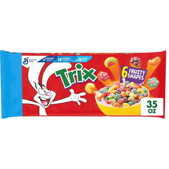 Trix Breakfast Cereal, Fruit Flavored Corn Puffs, 35 oz Resealable Bag