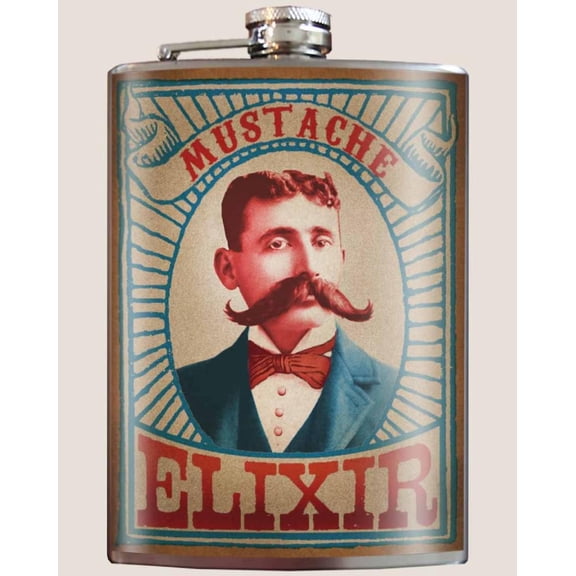Trixie & Milo Fine Stainless Steel 8 Oz Flask: Mustache Elixir