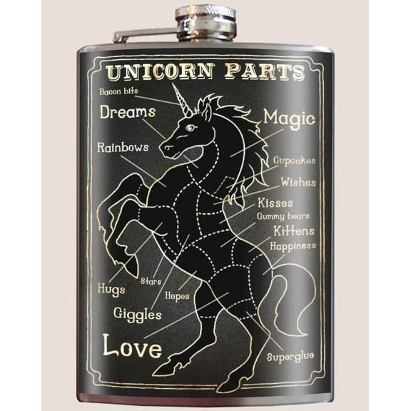 Trixie & Milo Fine Stainless Steel 8 Oz Flask: Unicorn Parts